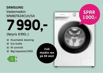 ELON SAMSUNG Vaskemaskin WW80T634CLH/S4 tilbud