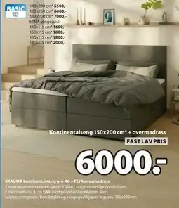 JYSK SKAUMA kontinentalseng grå-40 + FLYA overmadrass tilbud