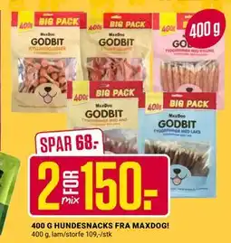 Europris 400 G HUNDESNACKS FRA MAXDOG! tilbud