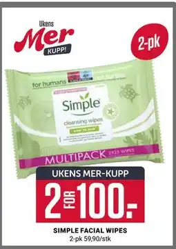 Europris SIMPLE FACIAL WIPES, App-pris tilbud