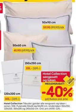 Rusta Hotel Collection sengesett og laken, Medlemspris tilbud
