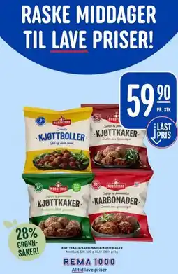 Rema 1000 KJØTTKAKER/KARBONADER/KJØTTBOLLER tilbud