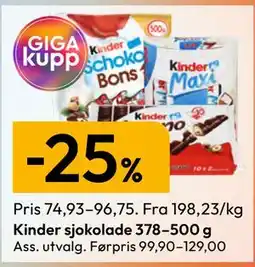 Gigaboks Kinder sjokolade 378–500 g tilbud