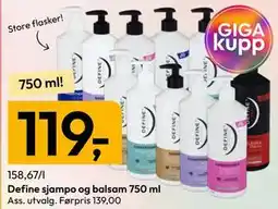 Gigaboks Define sjampo og balsam 750 ml tilbud