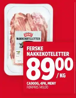 Meny FERSKE NAKKEKOTELETTER tilbud
