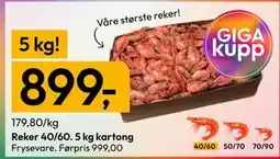 Gigaboks Reker 40/60. 5 kg kartong tilbud