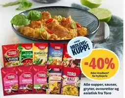 Coop Mega Alle supper, sauser, gryter, ovnsretter og asiatisk fra Toro tilbud