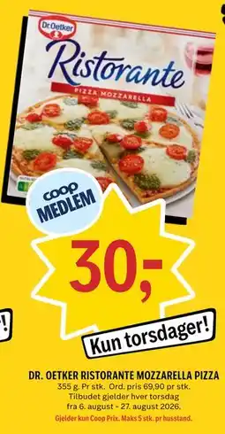 Coop Prix DR. OETKER RISTORANTE MOZZARELLA PIZZA, Medlemspris tilbud
