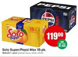 Spar Solo Super/Pepsi Max 15-pk tilbud