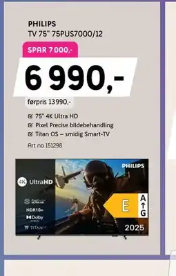 ELON PHILIPS TV 75” 75PUS7000/12, Medlemspris tilbud
