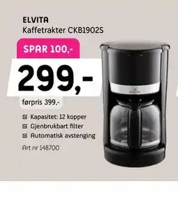 ELON ELVITA Kaffetrakter CKB1902S tilbud