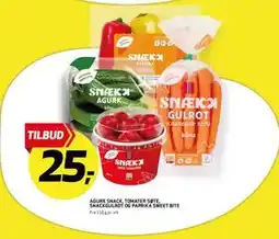 Bunnpris AGURK SNACK, TOMATER SØTE, SNACKGULROT OG PAPRIKA SWEET BITE tilbud