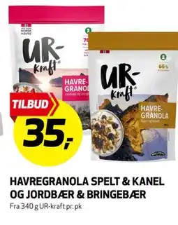 Bunnpris HAVREGRANOLA SPELT & KANEL OG JORDBÆR & BRINGEBÆR tilbud