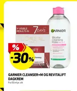 Bunnpris GARNIER CLEANSER+M OG REVITALIFT DAGKREM tilbud