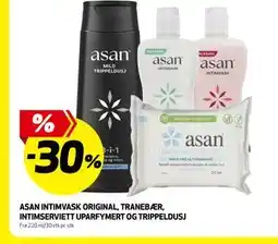 Bunnpris ASAN INTIMVASK ORIGINAL, TRANEBÆR, INTIMSERVIETT UPARFYMERT OG TRIPPELDUSJ tilbud