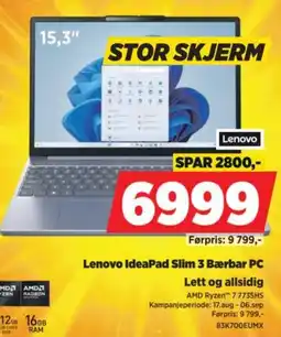 POWER Lenovo IdeaPad Slim 3 Bærbar PC tilbud