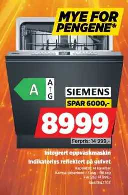 POWER Siemens integrert oppvaskmaskin tilbud