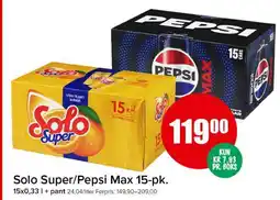 Spar Solo Super/Pepsi Max 15-pk tilbud