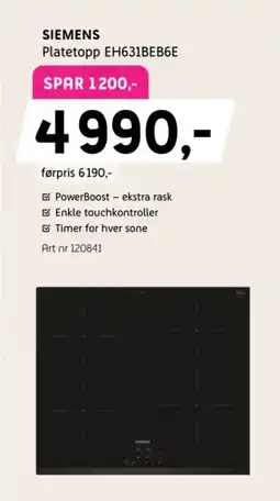 ELON Siemens Platetopp EH631BEB6E tilbud