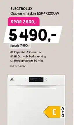 ELON Electrolux oppvaskmaskin esa4722ouw tilbud