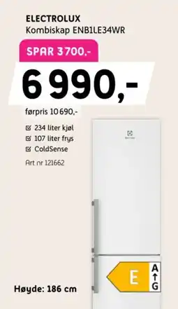 ELON Electrolux Kombiskap ENB1LE34WR tilbud