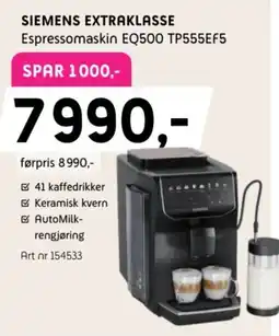 ELON Siemens extraklasse espressomaskin eq500 tp555ef5 tilbud
