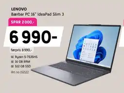 ELON Lenovo Bærbar PC 16" IdeaPad Slim 3 tilbud