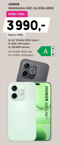 ELON Honor mobiltelefon 600 lite 8gb+128gb tilbud