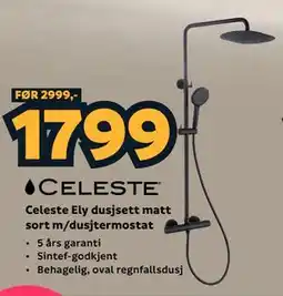 Megaflis Celeste Ely dusjsett matt sort m/dusjtermostat tilbud