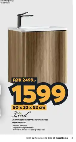 Megaflis Lind Timber Small 50 baderomsmøbel høyre/venstre tilbud