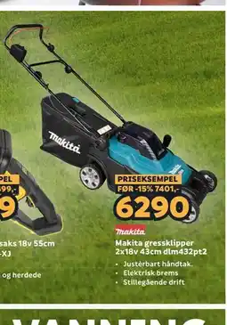 Megaflis Makita gressklipper 2x18v 43cm dlm432pt2 tilbud