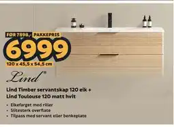 Megaflis Lind Timber servantskap 120 eik + Lind Toulouse 120 matt hvit tilbud