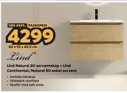 Megaflis Lind Natural 80 servantskap + Lind Continental/Natural 80 enkel servant tilbud