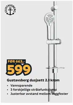 Megaflis Gustavsberg dusjsett 2.1 krom tilbud