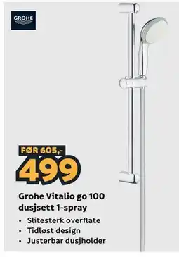 Megaflis Grohe Vitalio go 100 dusjsett 1-spray tilbud