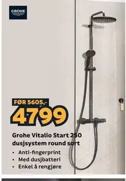 Megaflis Grohe Vitalio Start 250 dusjsystem round sort tilbud