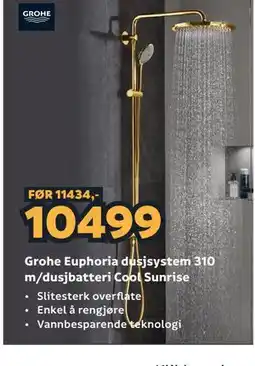 Megaflis Grohe Euphoria dusjsystem 310 m/dusjbatteri Cool Sunrise tilbud