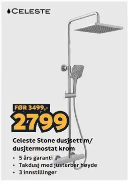 Megaflis Celeste Stone dusjsett m/ dusjtermostat krom tilbud