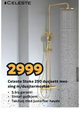 Megaflis Celeste Stoke 250 dusjsett messing m/dusjtermostat tilbud