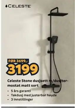 Megaflis Celeste Stone dusjsett m/dusjtermostat matt sort tilbud