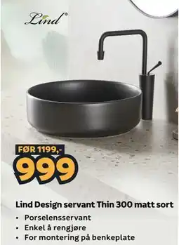 Megaflis Lind Design servant Thin 300 matt sort tilbud