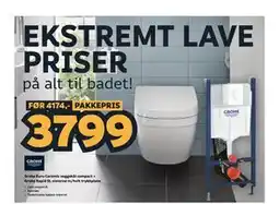 Megaflis Grohe Euro Ceramic veggskål compact + Grohe Rapid SL sisterne m/hvit trykkplate tilbud