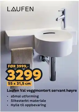 Megaflis Laufen Val veggmontert servant høyre tilbud