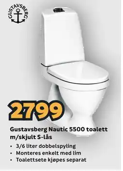 Megaflis Gustavsberg Nautic 5500 toalett m/skjult S-lås tilbud