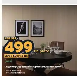 Megaflis Laug finerplate natur hvitpigmentert/lakkert 12mm tilbud