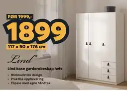 Megaflis Lind base garderobeskap hvit tilbud