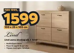 Megaflis Lind Leona skoskap eik 4 dører tilbud