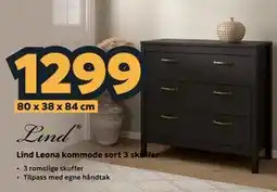 Megaflis Lind Leona kommode sort 3 skuffer tilbud