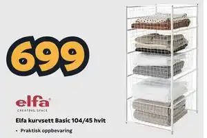 Megaflis Elfa kurvsett Basic 104/45 hvit tilbud