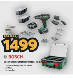 Megaflis Bosch borskrutrekker unidrill 18 2x1,5ah s-box tilbud